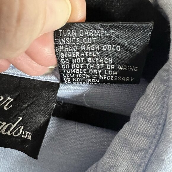 Vintage Button Up Chambray Top Kite Design Embroidery Womens Sz Large Cotton - Picture 7 of 8